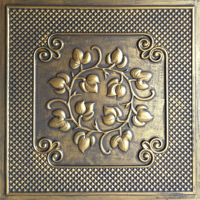 Suspend Ceiling tiles Faux tin ancient gold decor Bar wall panels PL66 10pcs/lot