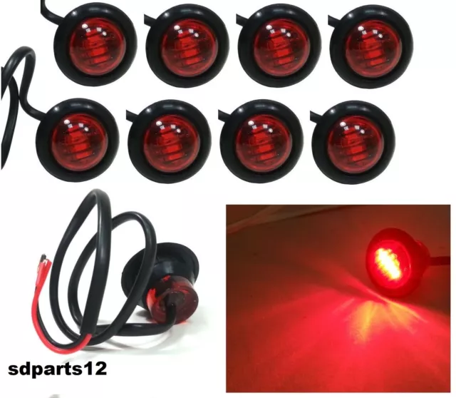 8x 3 Led A Bottone Rosso Luci Ingombro Cortesia Camper Barca Moto Auto 24V