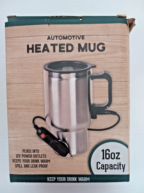 Heated 16oz Automotive Stainless Steel Travel Mug 12V Adapter Car Auto NEW