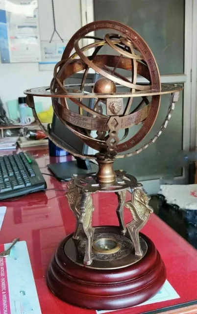 18" Solid Brass Armillary Sphere Vintage Nautical Astrolabe Globe Nautical Decor