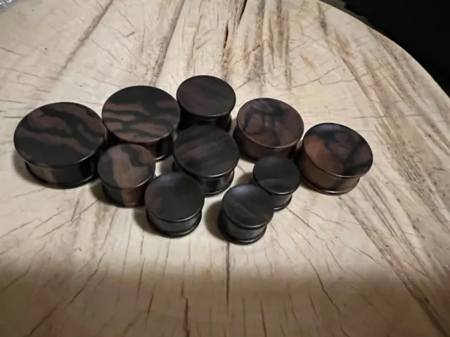 Pair Concave Iron Wood Plugs Tunnels Gauges Gauge Organic Wooden Plug D. Flare