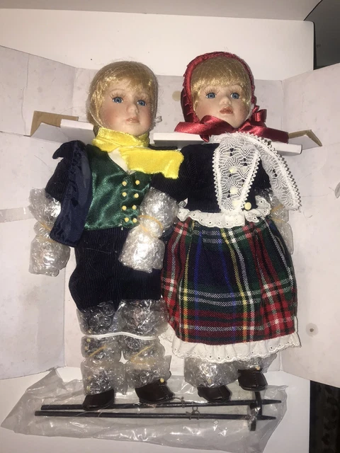 Heritage Signature Collection Porcelain Erik & Eva Ski Dolls--New