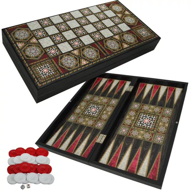 DELUXE Holz Backgammon Schach Tavla Set ORIENT im XXL Format 48x48,7 cm