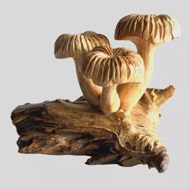 Mushroom Toadstool Statue Parasite Fungi Wood Carving Balinese Art Sculpture