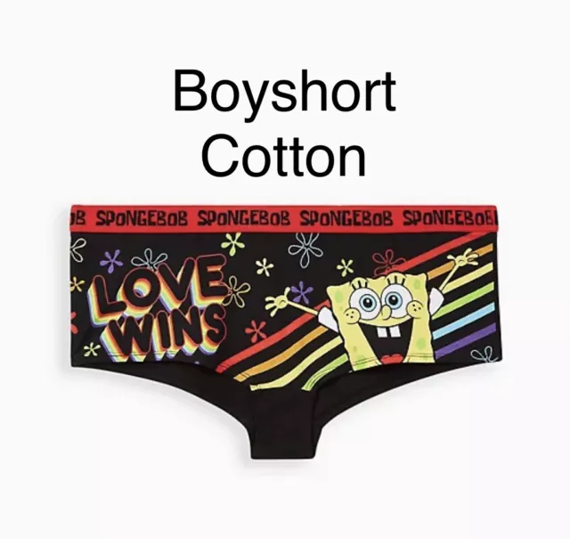 Plus Size - SpongeBob Boyshort Panty - Cotton Love Rainbow Black