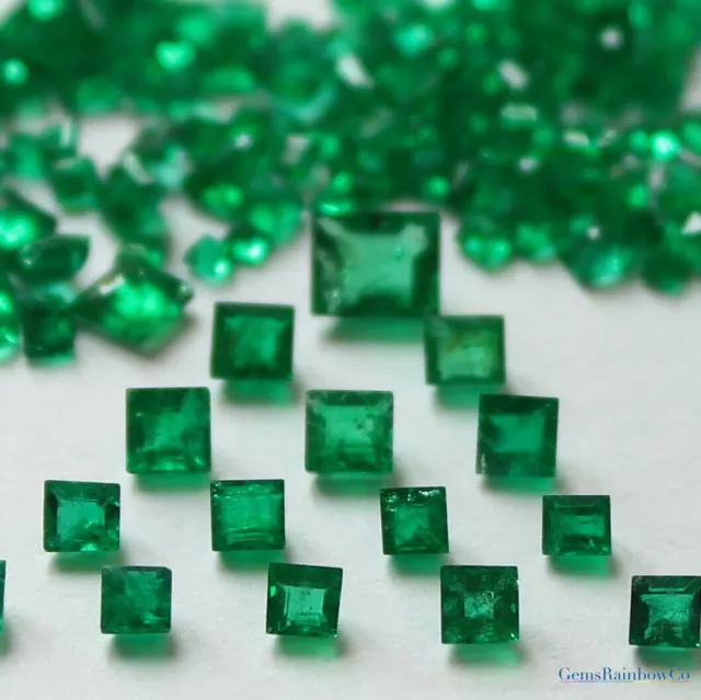 Natural Emerald Square, Green Zambian Emerald, Deep Green, 1mm to 3mm, #888