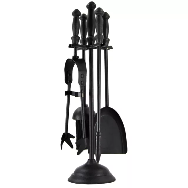 5 Piece Companion Set Black Fireside Fireplace Tools Poker Brush Tongs Shovel