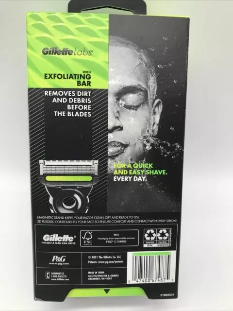 Gillette Labs Exfoliating Bar Men's Razor - 1 Handle, 2 Blade Refills, Premium