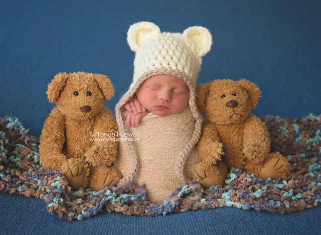 Hand Crochet Knitted Baby Hat Teddy Bear Chunky Photo Prop Boy Girl Newborn-12M