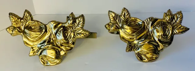 Set of 2 Vintage 6.5” Brass Rose curtain tie backs BOHO Home Decor Made In India