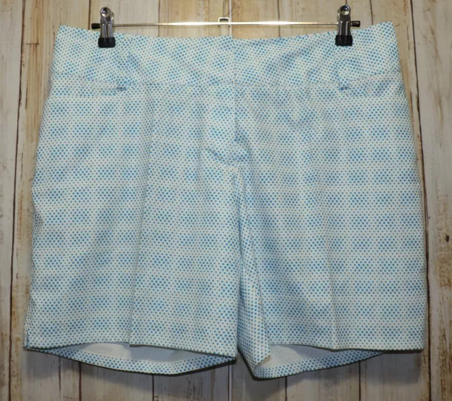 Womens Blue White Square Print Adidas Flat Front Shorts Size 12 excellent