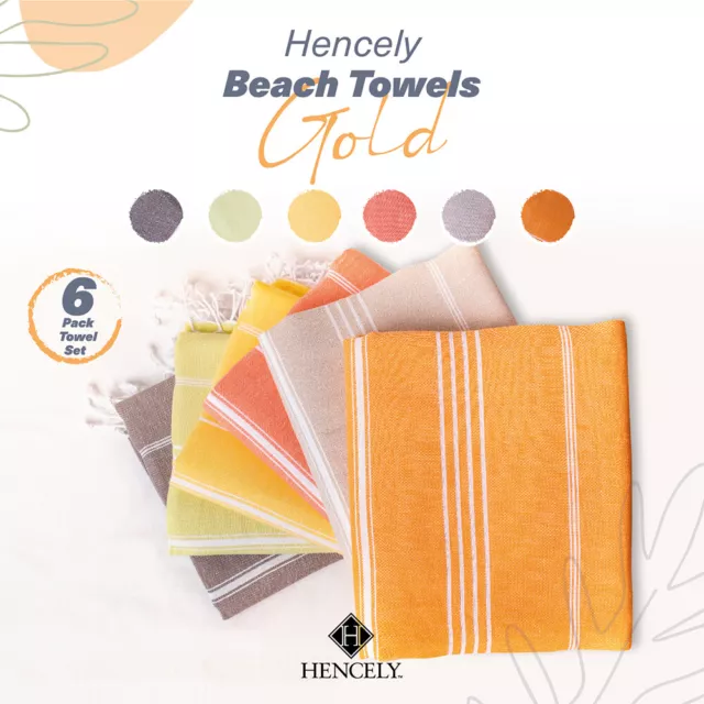 Hencely Turkish Beach Towel Gold - Set of 6