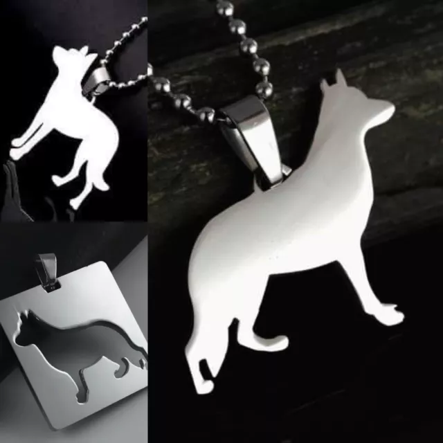 Square Silhouette German Shepherd Deutscher Schaferhund Dog Tag Pendant Necklace