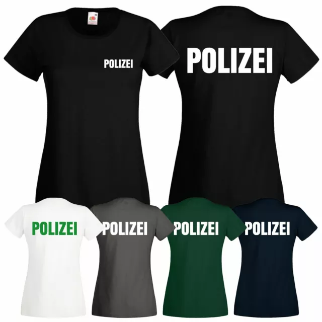 Damen Polizei T-Shirt - Druck Brust & Rücken Reflex