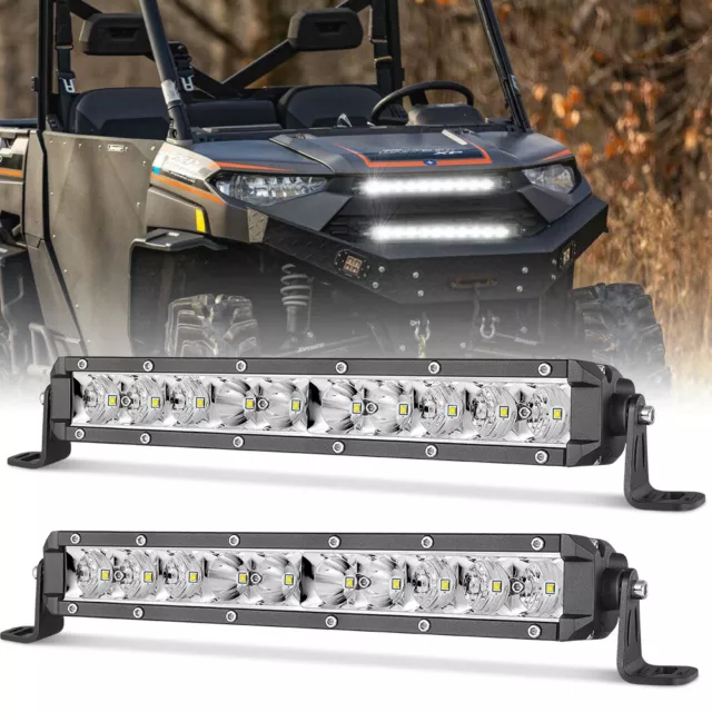 For Polaris RZR Winch Mount Grill 2x 10inch LED Work Light Bar Single Row Slim