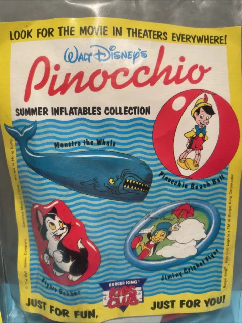Vintage Burger King Disney Pinocchio Movie Promo Inflatables Collection Toys