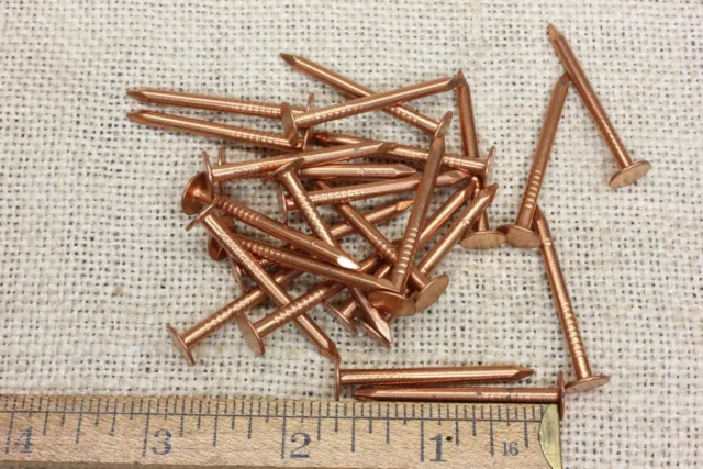 25 Old 1 1/2” Solid Copper Nails 3/8” Round Flat Head Vintage Great For Crafts