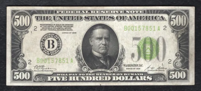 Fr 2200-B 1928 $500 Lgs Light Green Seal Frn Federal Reserve Note New York,Ny Vf
