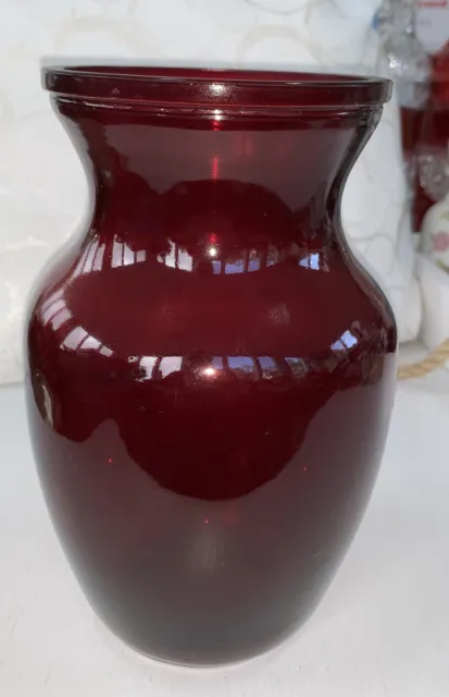 Vintage Red Cranberry Glass Vase 8” Tall 7” Round