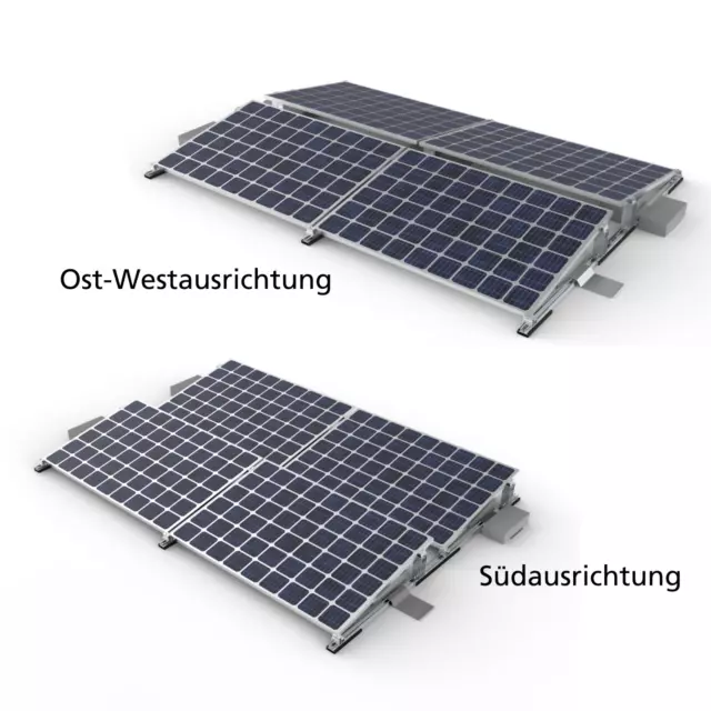 Komplette Montageset für 4 Solarmodule für Flachdach, 10° Aufstellungswinkel