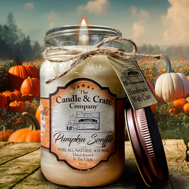 Pumpkin Souffle Scented Mason Jar Soy Candle, Freshly Handmade When You Order!