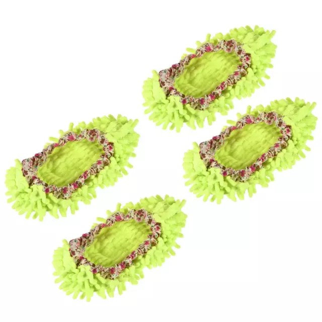 4Pcs Washable Cleaning Shoes Cover Duster Chenille Mop Slippers Green