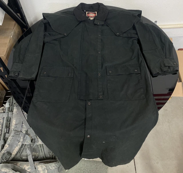 Australian Outback Collection Black Waxed Cotton Oilskin Duster Trench Coat - M
