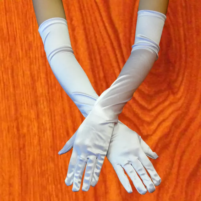 Opera Elbow Length Satin Gloves Costume Full Fingered -fast ship -white color
