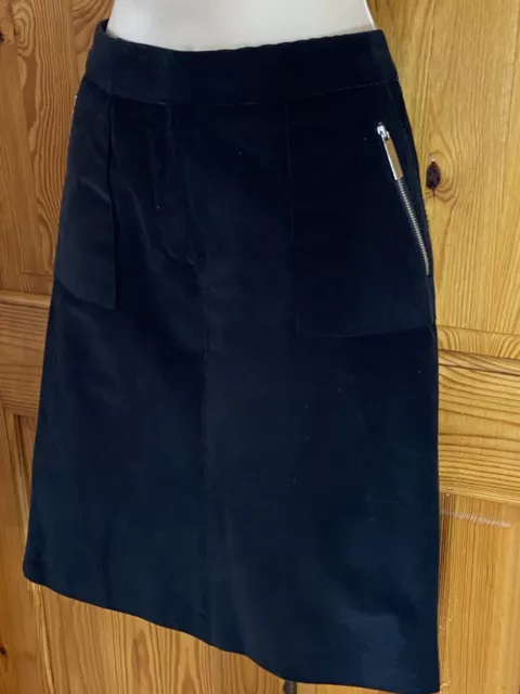 LIZ CLAIBORNE schwarz Cord A-Linie Rock Baumwolle Größe 6 seitlicher Reißverschluss Taschen aufgeschlitzt