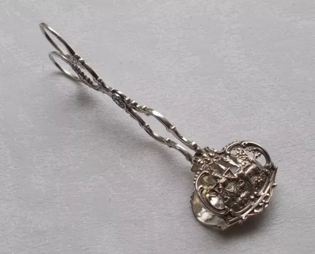 Rare Pastry Tongs Durchbruchdekor With Volksmotiv From 800er Silver