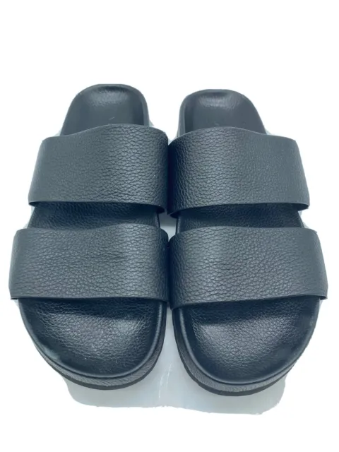 WOMENS VINCE BLACK  Georgie Pebble LEATHER DOUBLE STRAPS Slides Sandals Size 7US