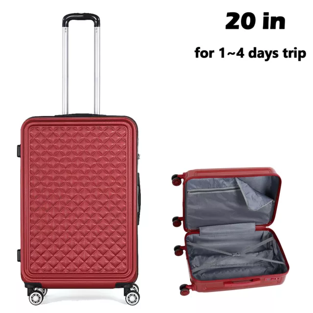 20 Inch Hard Shell Luggage Red Suitcase Airline Approved w/TSA Lock Carry On Bag