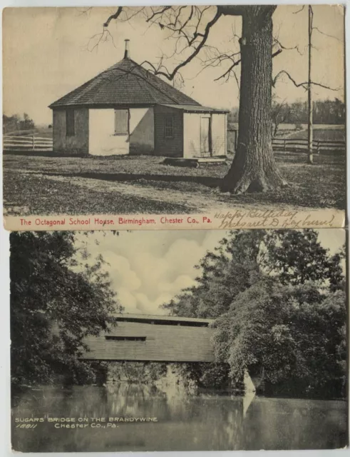 1912 Chester County Pennsylvania Covered Bridge & Birmingham school postcards