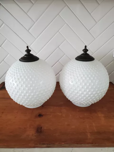 Pair Of Vintage MCM hobnail glass lamp shades