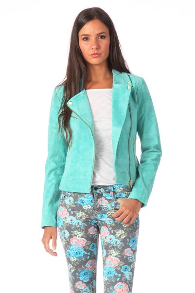 Blouson Perfecto En Cuir D'Agneau Sinequanone Femme Taille 44 - Jade - Neuf Avec Étiquettes
