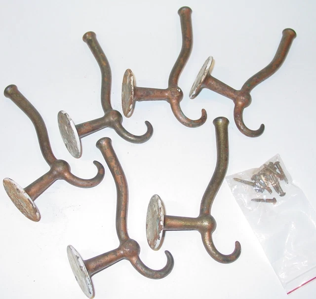 Coat Rack Hat Hanger Wall 6 Hook Hardware Antique Vintage Large Heavy Metal Cast