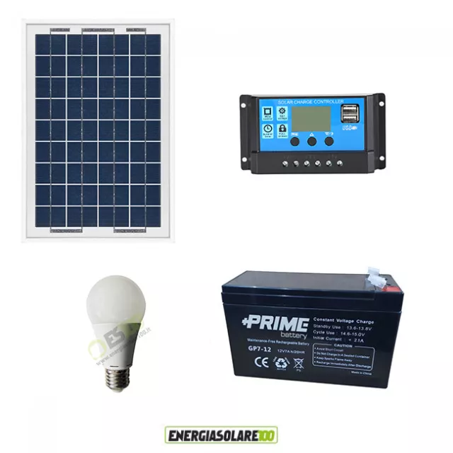 Kit Iluminación panel placa solar 10W 12V establo caseta de campo 5 horas