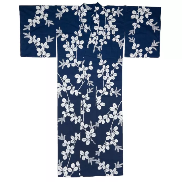 Vintage Unworn Order-Made Cotton Summer Yukata Indigo Floral Pattern: May23A 2