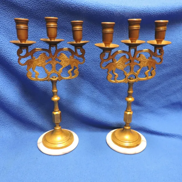 Vintage Brass Candle Holders with Marble Base Stand