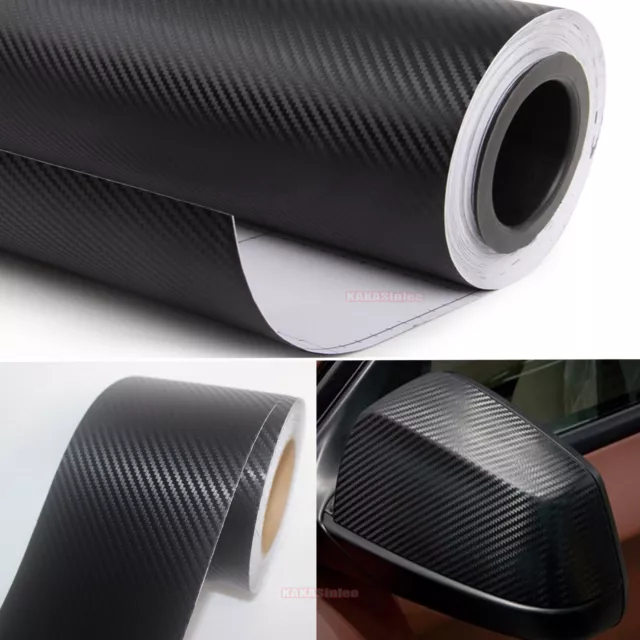 Decor 3D Black Texture Carbon Fiber Vinyl Wrap STICKY BACK Sticker Sheet Film AM