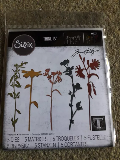 Juego de troqueles Tim Holtz Sizzix Thinlits *NUEVO* 665221 tallos de flores silvestres #3