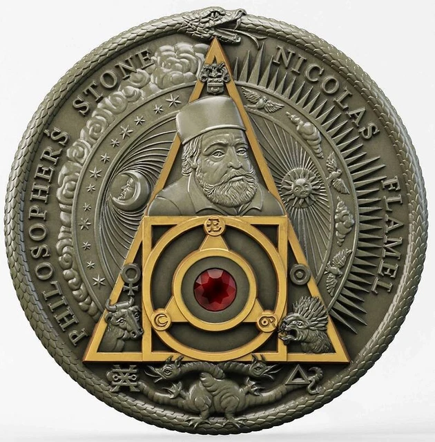 2021 Nicolas Flamel Philosopher’s stone   2 oz pure silver  antiqued coin