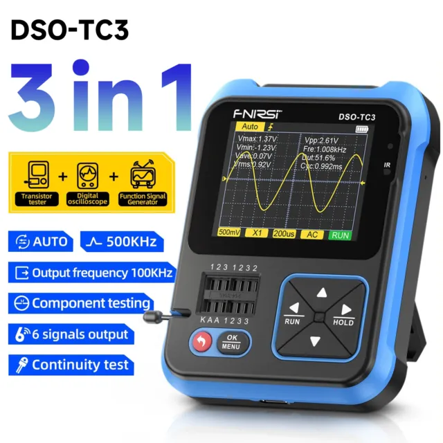 3 in 1 FNIRSI DSO-TC3 Digital Oscilloscope Transistor Tester Signal Generator CN