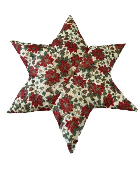Handmade Christmas Star Shaped Cushions Poinsettia Print Fabric 3