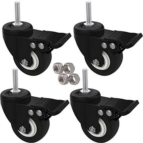 2" Stem Casters with Brake, 3/8"-16x1" Heavy Duty Threaded Stem Caster (4 Pack)