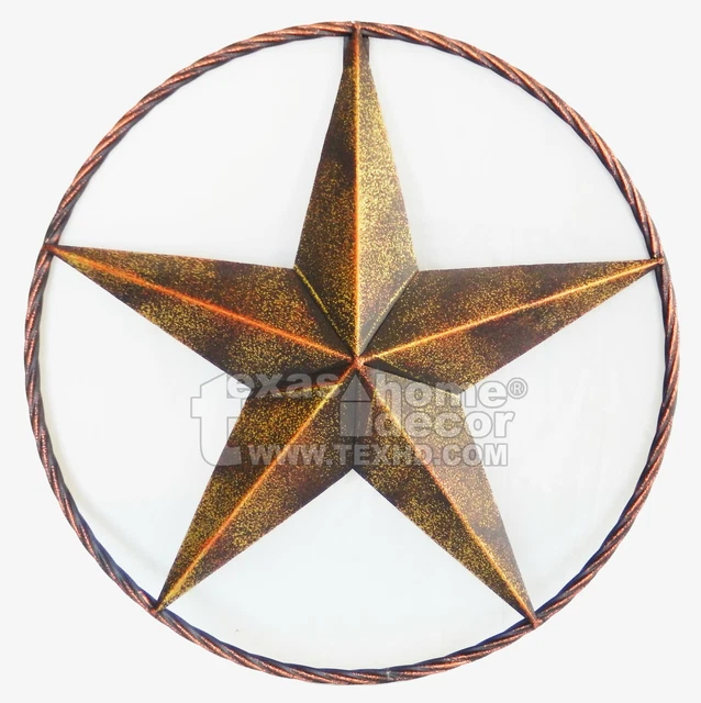 16" Metal Texas Barn Star Twisted Ring Wall Plaque Sign Rustic Western Decor