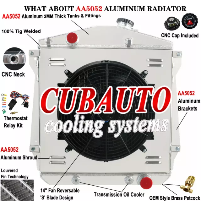 3 Row Radiator Fan Shroud Fit 1943-1948 Chevy Fleetline Fleetmaster Sedan Coupe