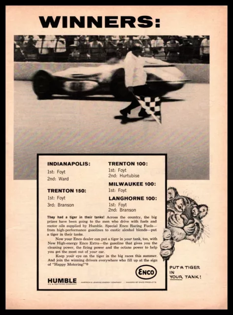 1964 Humble Oil Indy Trenton Milwaukee Langhorne Winners Enco Race Fuel Print Ad