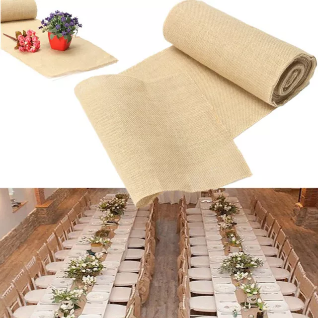 30x275cm Natural Brown Burlap Lace Hessian Table Runner Wedding Party Decor B-ot