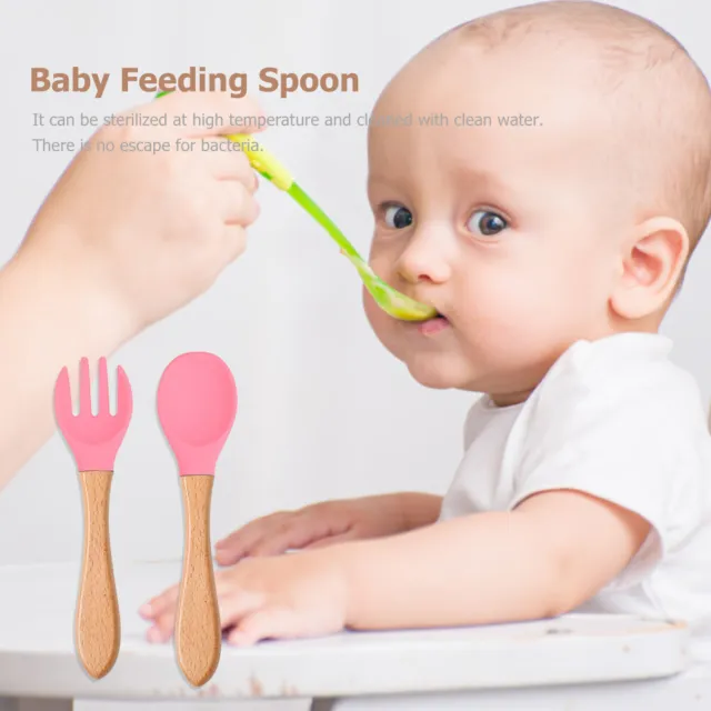 Baby Wooden Silicone Feeding Spoon Toddlers BPA-free Tableware (14) 3